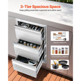Outdoor Kitchen Drawers 15" W x 25.4" H x 19" D, Box Frame Style Flush Mount BBQ Drawers with Stainless Steel Handle, BBQ Island Drawers for Outdoor Kitchens or Patio Grill Station